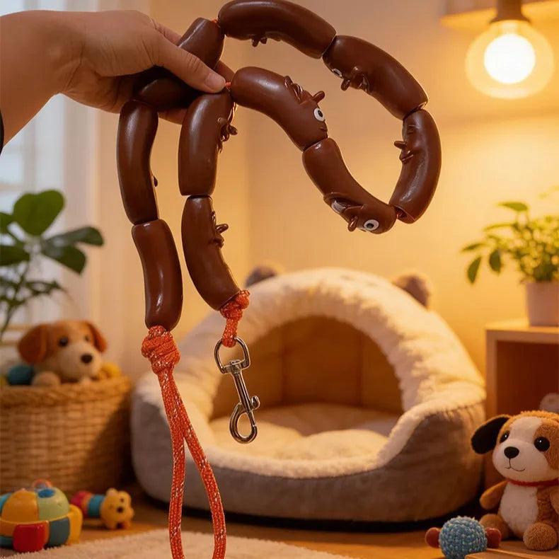 Funny Sausage Shaped Dog Leash, Novelty Hot Dog Waliking Rope Durable