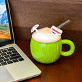 Coconut Shaped Mug Cute Drinking Cup With Lid and Straw Drinkware