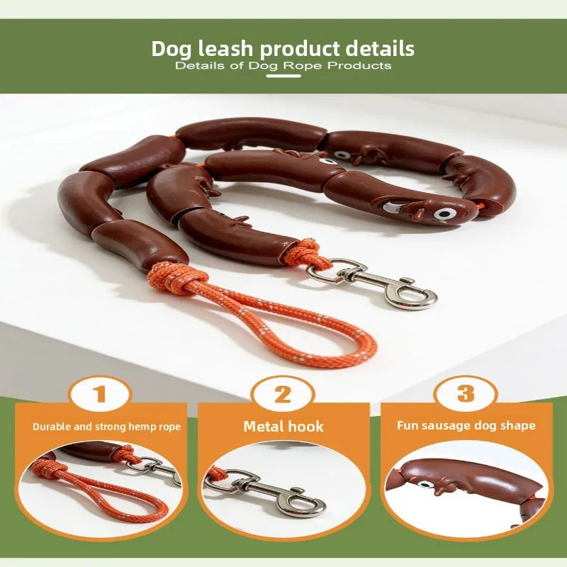 Funny Sausage Shaped Dog Leash, Novelty Hot Dog Waliking Rope Durable