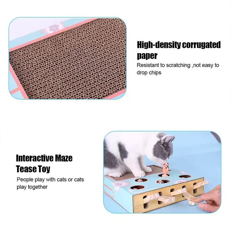 3-in-1 Interactive Cat Toy Maze Game Box with Scratcher Funny Stick