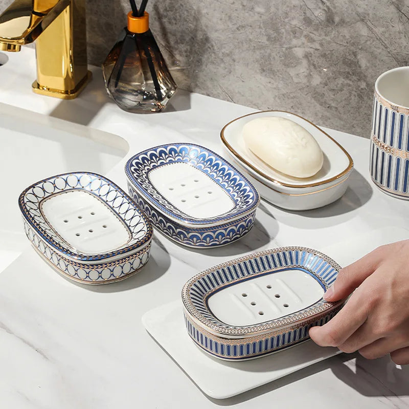 Simple Irregular Stripes Perforated Soap Box Luxury Ceramic Household