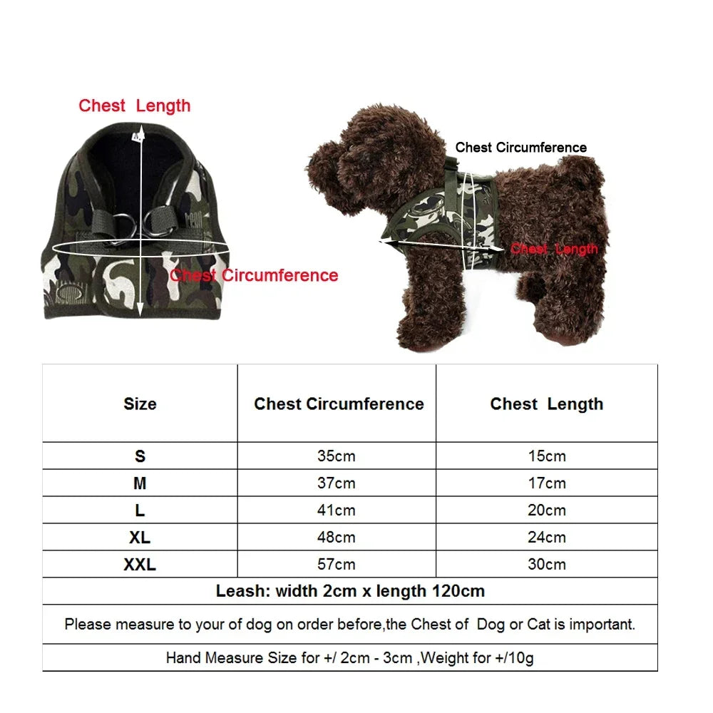 Dog Harness Leash Set Cute Army Small Dog Harness Cats Walking Chest