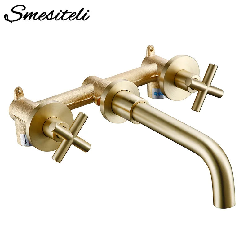 Smesiteli Modern Rose Gold Basin Faucet Double Handle Brass Surface