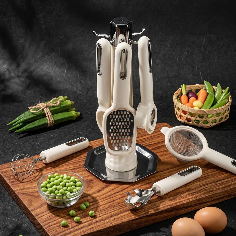 Kitchen Gadgets7Stainless Steel Peeler, Whisk, And Grater Set With A