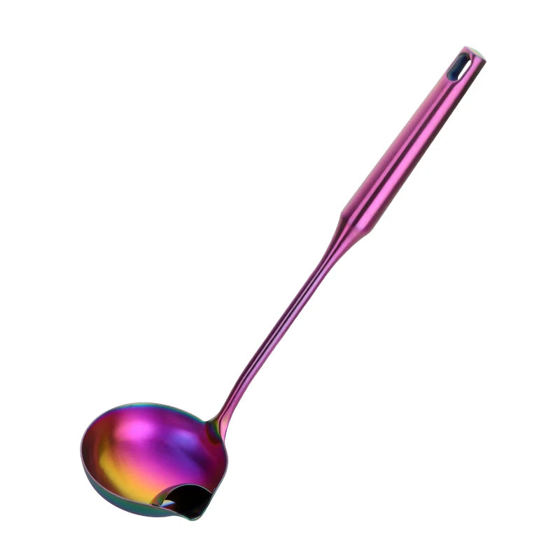 1PC Gold Stainless Steel Oil Filter Spoon Long Handle Spoons Kitchen Gadgets Oil Soup Separate Grease Hot Pot Portable Strainer