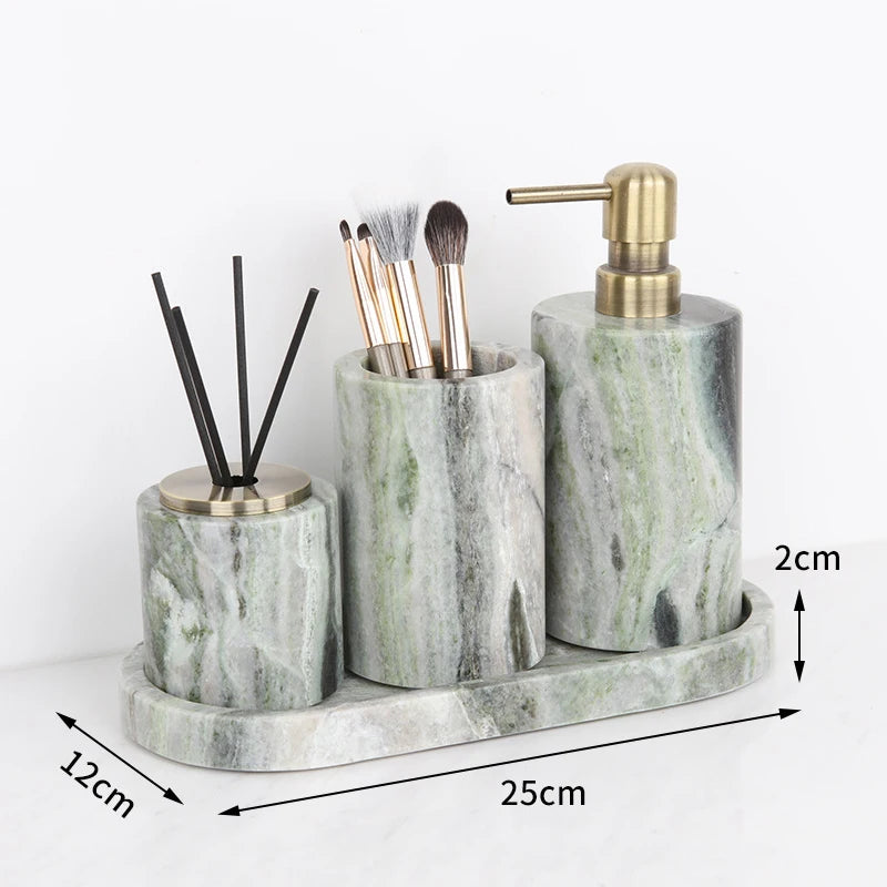 Emerald Green Natural Marble Bathroom Set Luxury Soap Dish Cotton