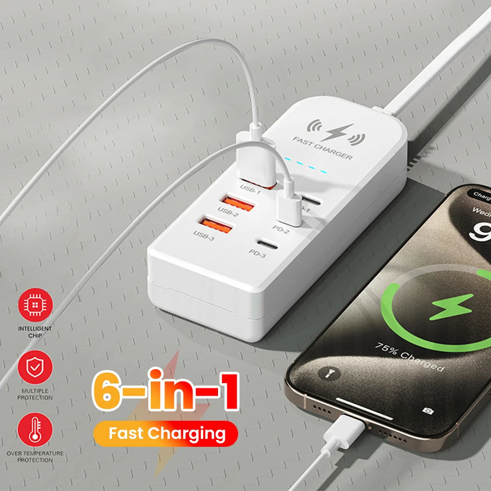 3USB 3Type C Charger Power Strip Universal Fast Charging EU/US Plug