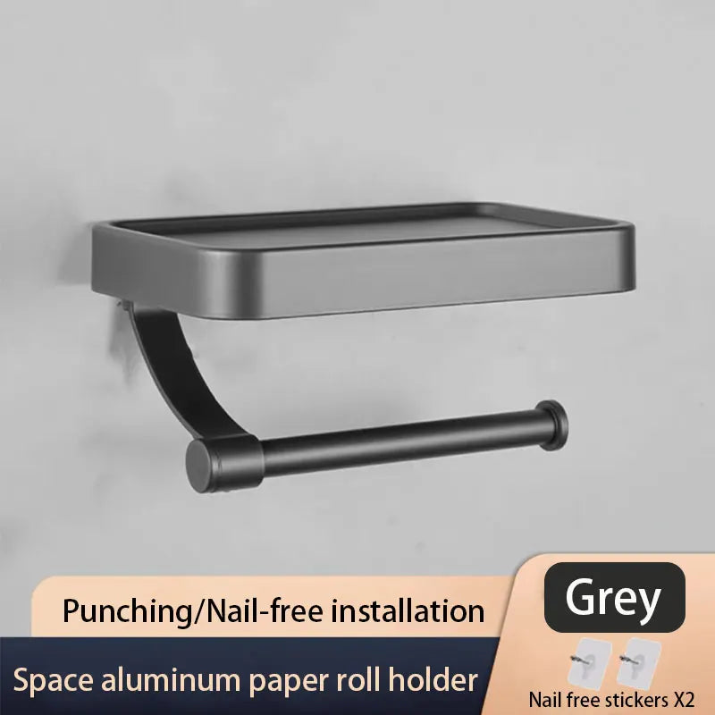 Nail Free Grey Toilet Paper Holder Aluminum Wall Mounted Toilet Paper