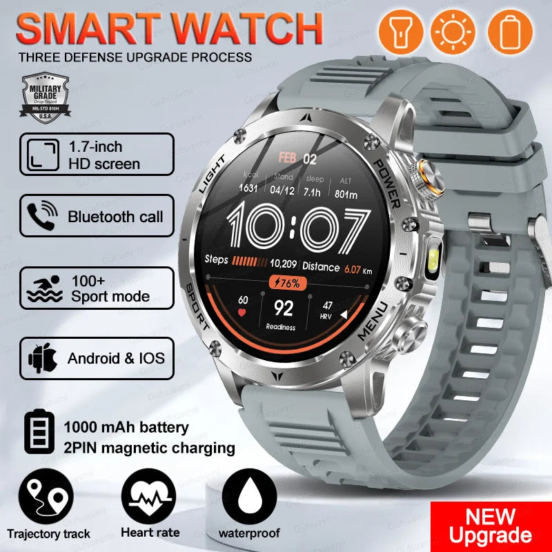 2026 Military Smart Watch Fitness Clock Men 466*466 AMOLED Screen 1000mAh Battery Flashlight Call Waterproof T-Rex 3 Smartwatchs