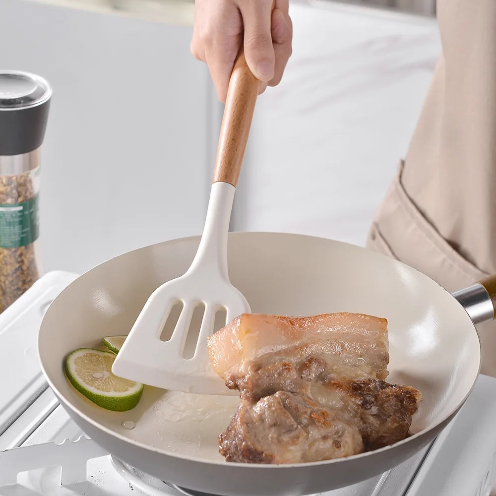 12-Piece Silicone Utensil Set, Wooden Handles