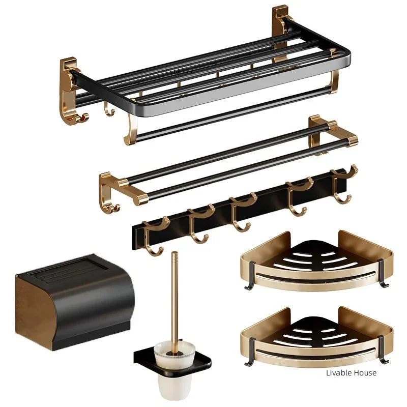 gold Bathroom Shelf Hook Toilet Paper Holder Toilet Brush Towel