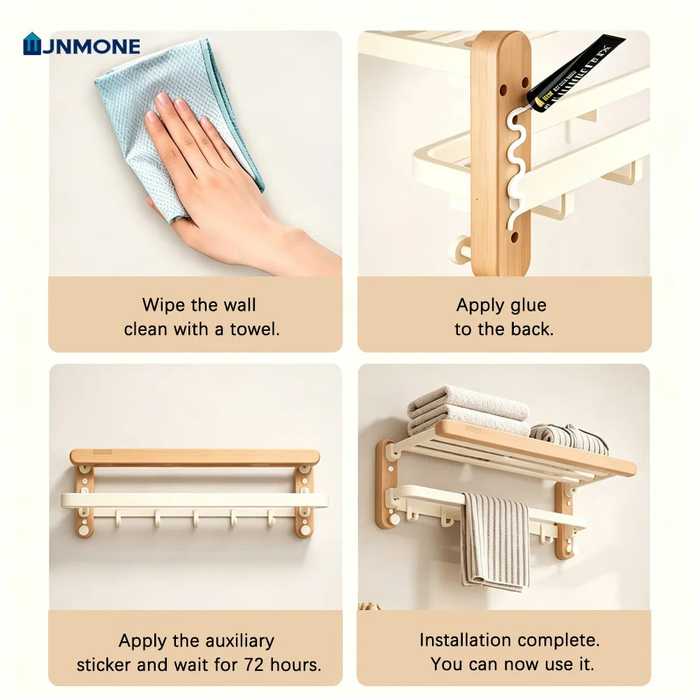 White Walnut Wood Bathroom Hardware Set Towel Rack Organizer Shelf