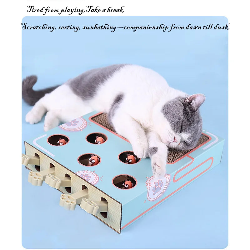 3-in-1 Interactive Cat Toy Maze Game Box with Scratcher Funny Stick
