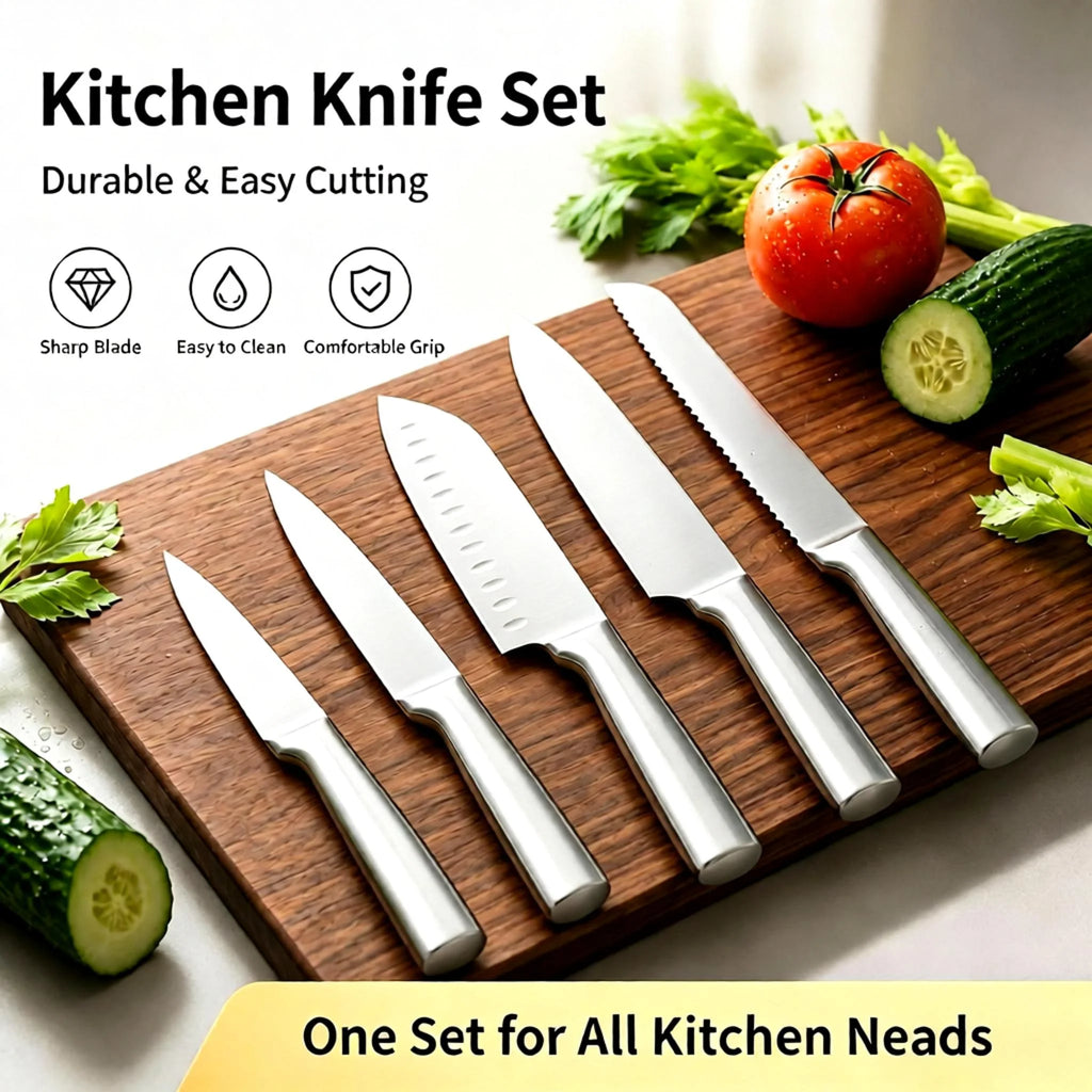 Kitchen Knife Set, All-Steel Five-Piece Set Stainless Steel Kitchen