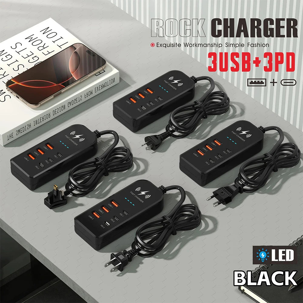 3USB 3Type C Charger Power Strip Universal Fast Charging EU/US Plug