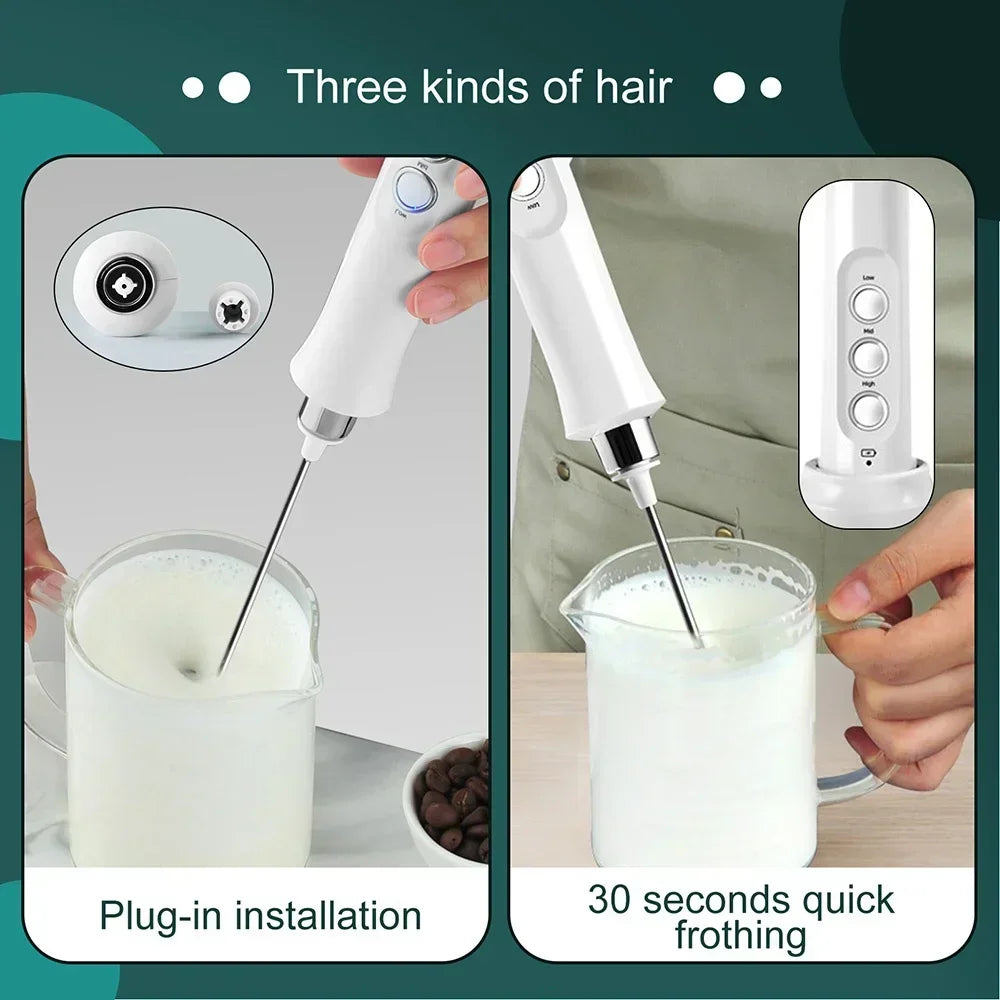 USB Rechargeable Milk Frother Mini Handheld Electric Foam Maker 3