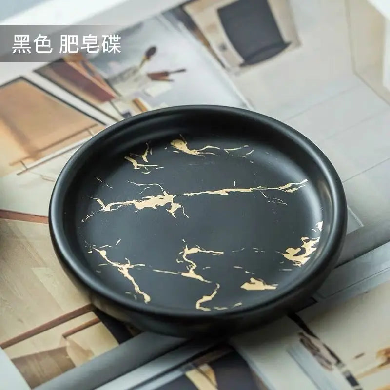 Creative Gilded Marbled Ceramic Soap Dish Toilet Storage Tray Luxury