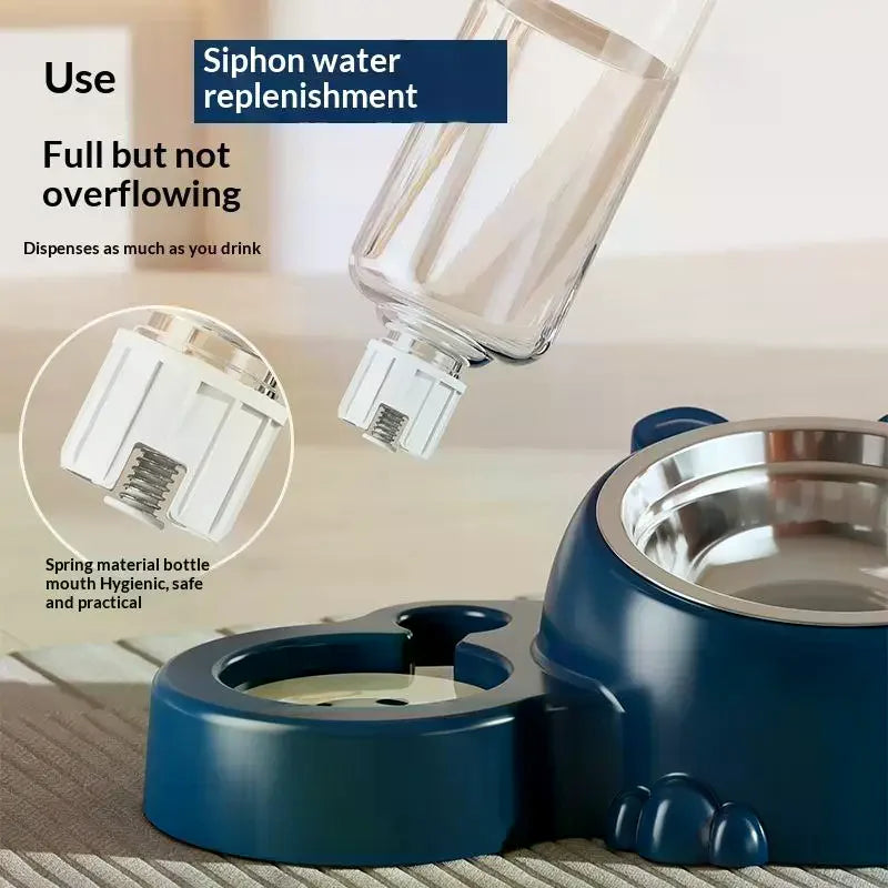 Pet Bowl 2-in-1 Auto Water Feeder, Tilted Elevated Cat Dog Bowl For