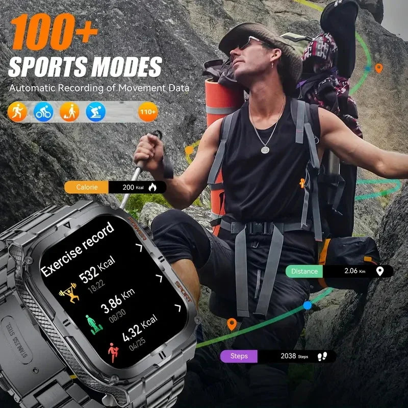 Men's Outdoor Fitness Smart Watch with Flashlight Multi-Functional