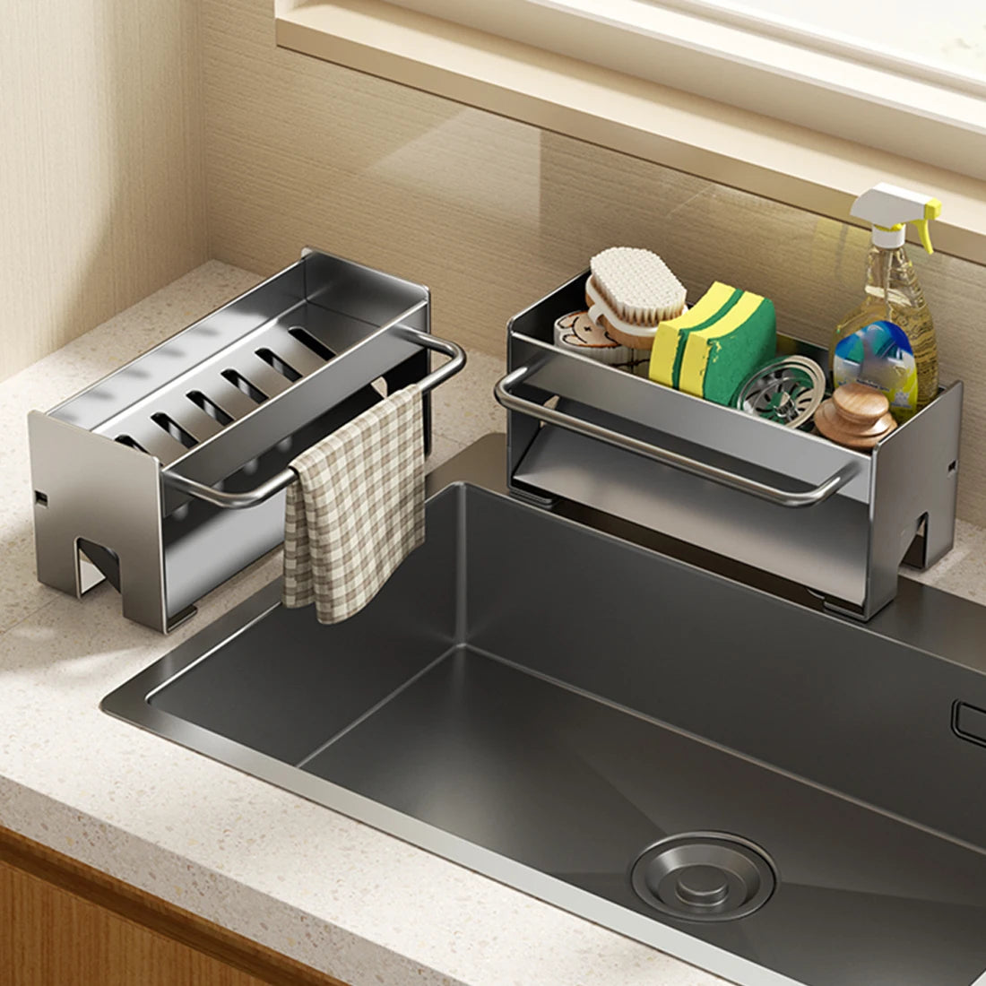 Kitchen Sink Stand Sponge Holder Dish Drainer Organizers Storage