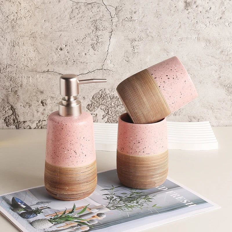 Pink ceramic toothbrush holder, mouth cup tooth cup soap dish
