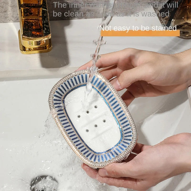 Simple Irregular Stripes Perforated Soap Box Luxury Ceramic Household