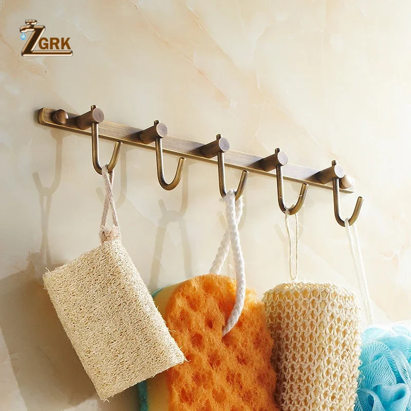 ZGRK Antique Bathroom Accessories Carved Brass Hardware Set Wall
