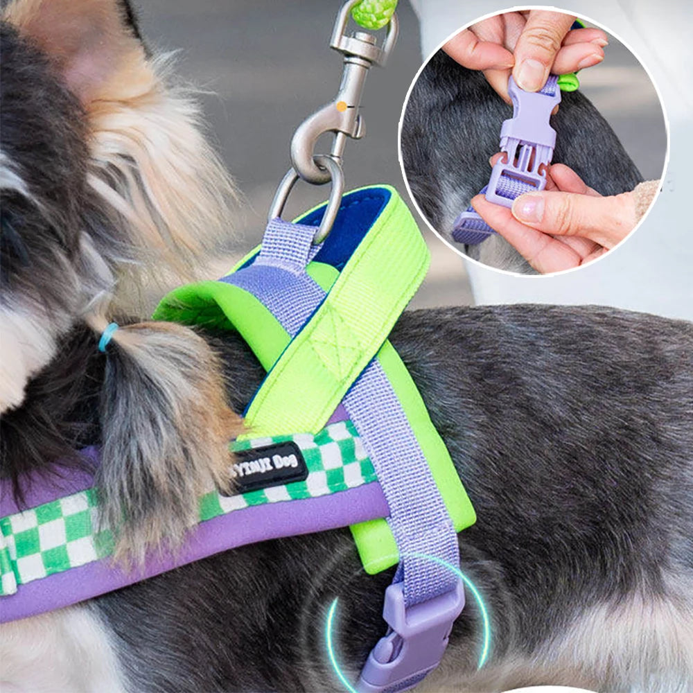 Dog Harness and Leash Set Saddle Plaid Adjustable Puppy Vest Harness
