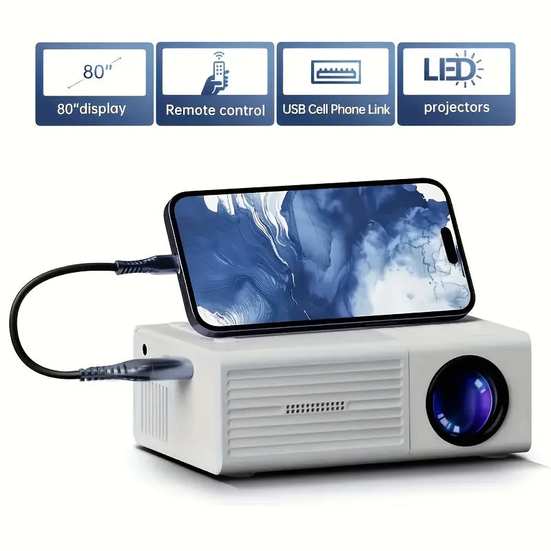 Portable Video Projector: 1920*1080P Resolution, Supports Mobile