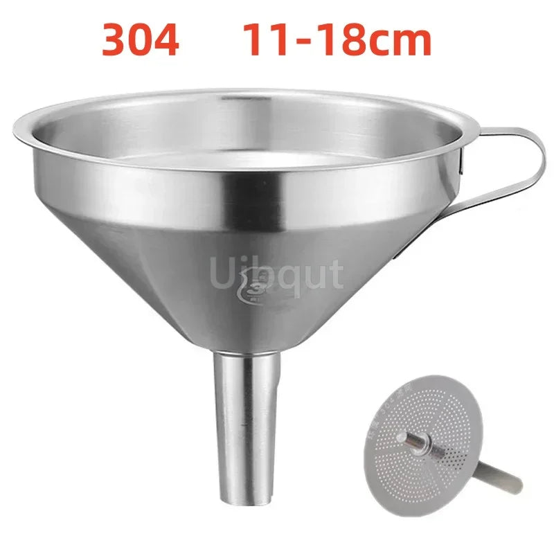 304 Stainless Steel Funnel Metal Wide Mouth Funnel With Strainer Mesh