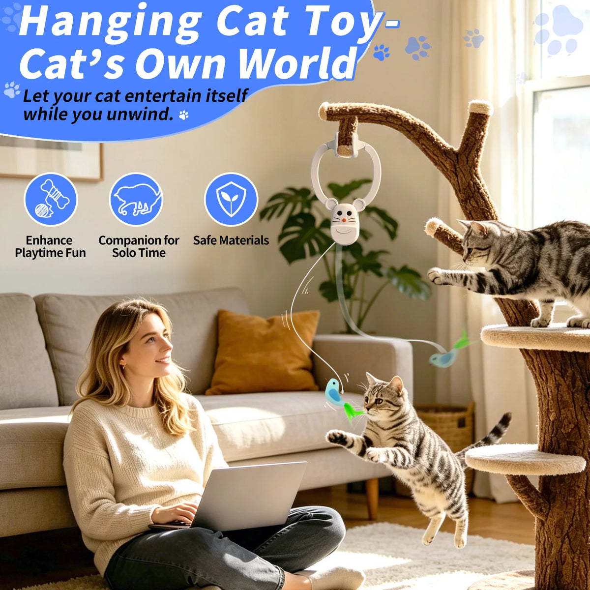 Interactive Cat Toys for Indoor Cats, Rechargeable Durable Safe