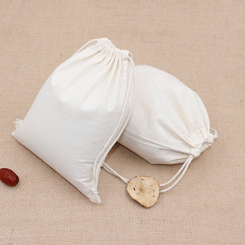 10/20pcs LOGO Customized Cotton Drawstring Bag Wedding Party Gift
