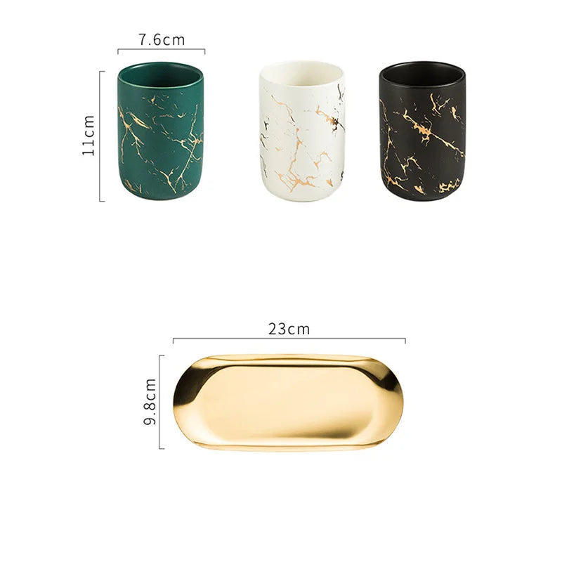 Creative Marbled Gold Plated Mouthwash Cup Couple Toothbrush Holder
