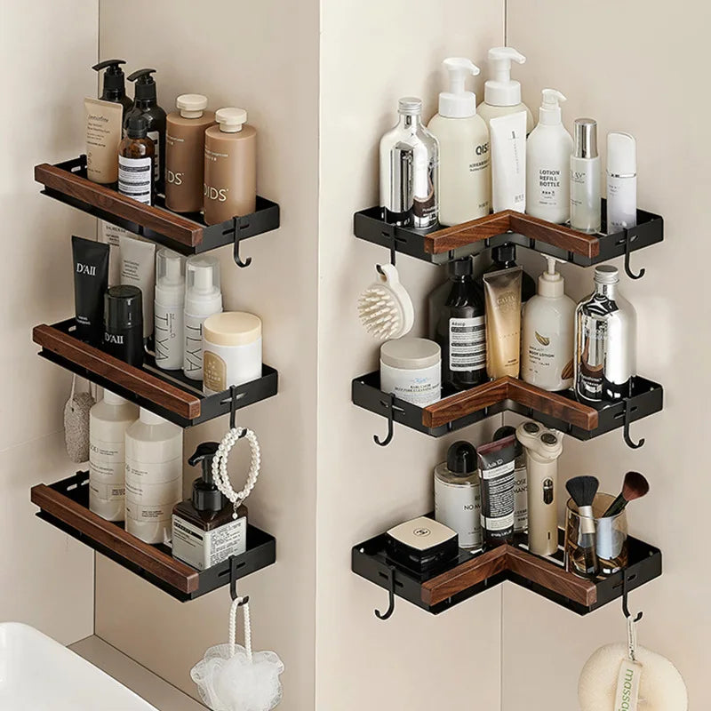 Black walnut bathroom storage rack storage rack perforated washbasin
