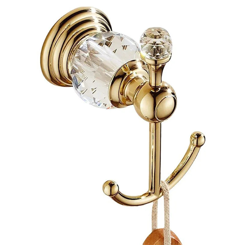 Luxury Crystal Bathroom Accessories Set Gold Polished Brass Bath
