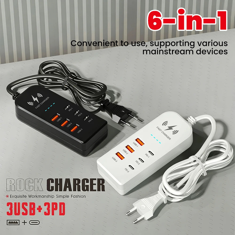 3USB 3Type C Charger Power Strip Universal Fast Charging EU/US Plug
