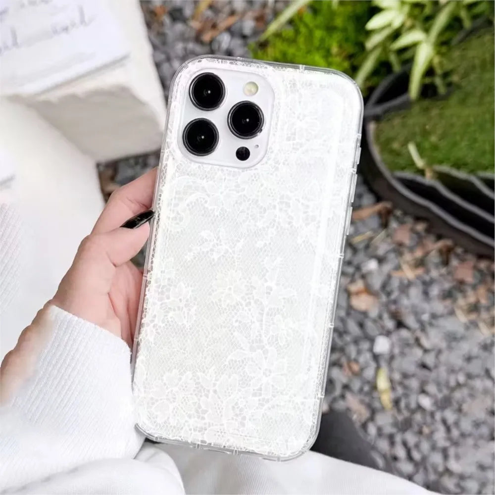 Elegant Romantic White Lace Pattern Phone Case For iPhone 17 Pro Air