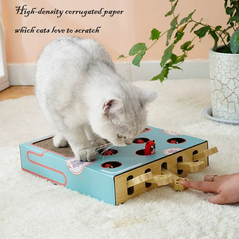 3-in-1 Interactive Cat Toy Maze Game Box with Scratcher Funny Stick