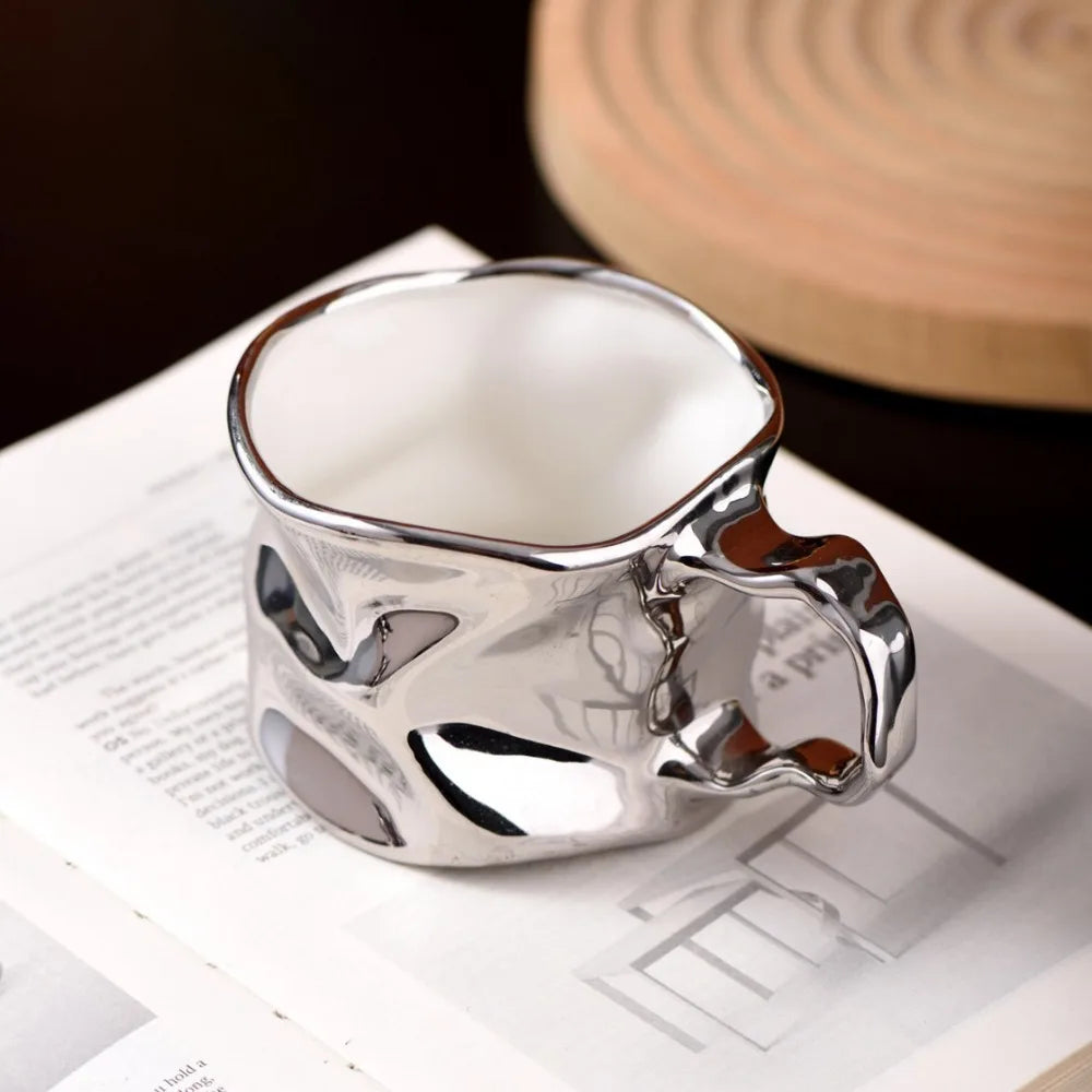Modern Electroplated Silver Ceramic Coffee Cup Artistic Abstract