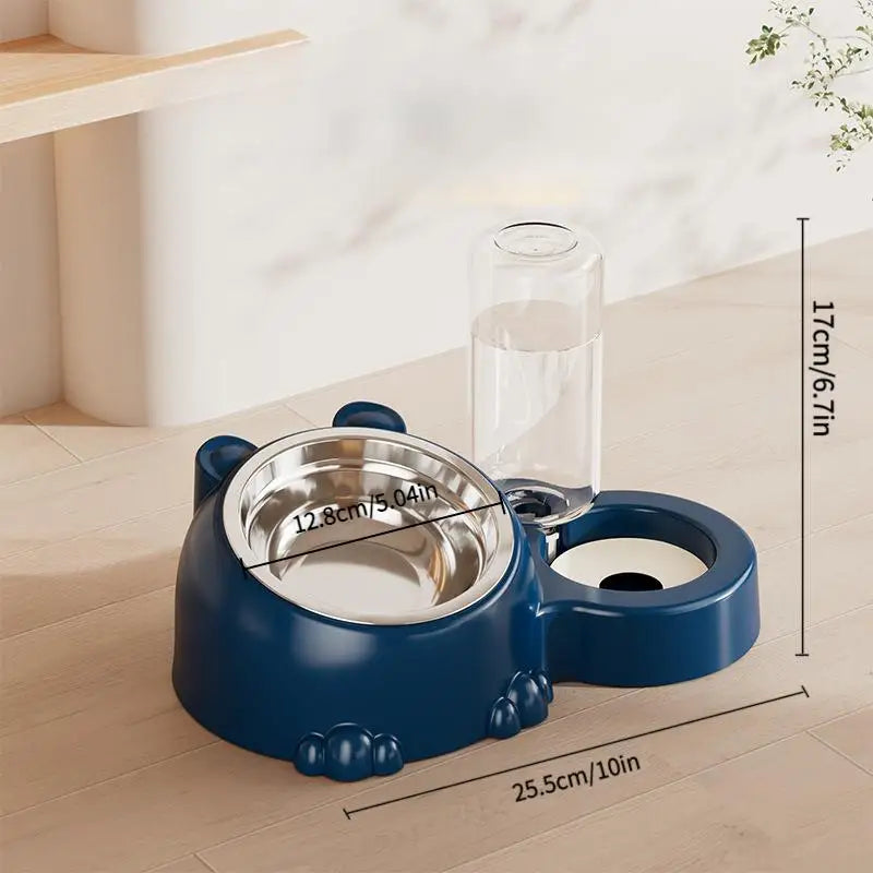 Pet Bowl 2-in-1 Auto Water Feeder, Tilted Elevated Cat Dog Bowl For