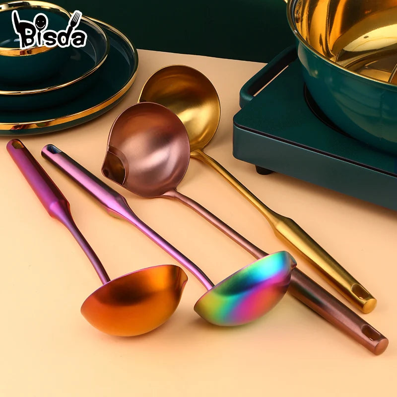 1PC Gold Stainless Steel Oil Filter Spoon Long Handle Spoons Kitchen