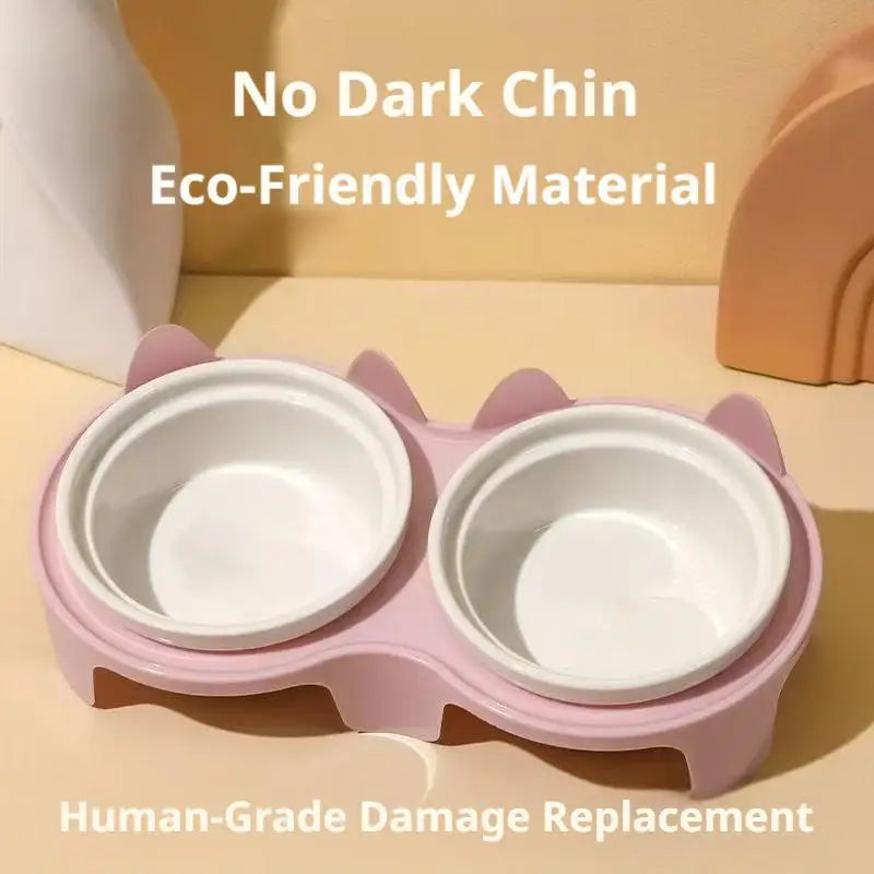 Pet Double Bowl Cat Dog Food Water Feeder Elevated Tilted Feeding