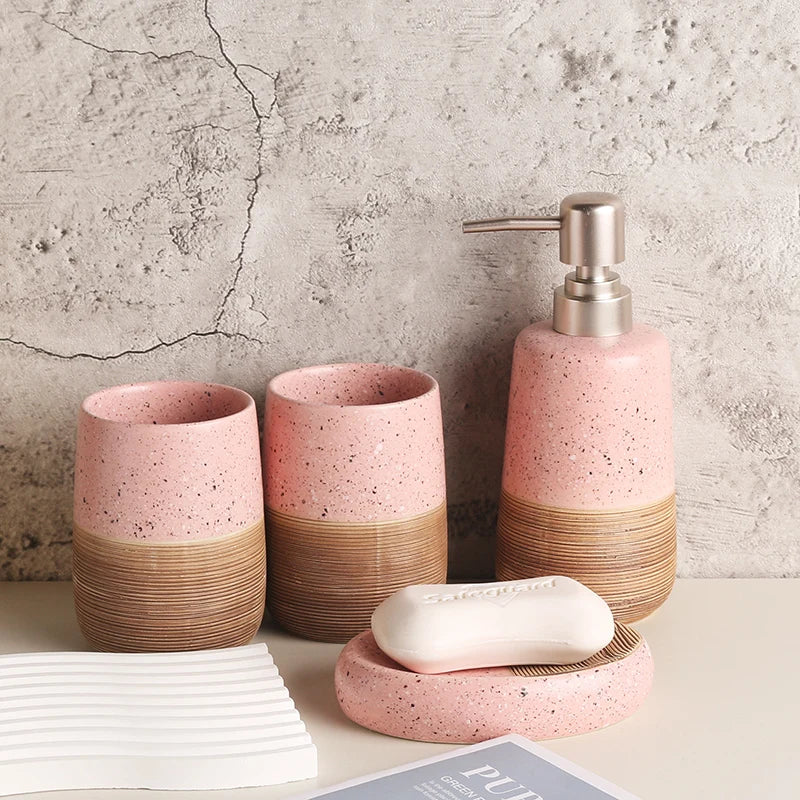 Pink ceramic toothbrush holder, mouth cup tooth cup soap dish