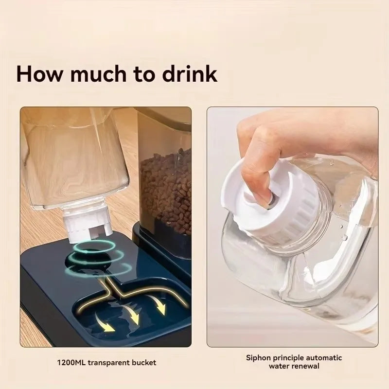 Automatic Pet Feeder Bowl with Water Dispenser, Battery-Free Portion