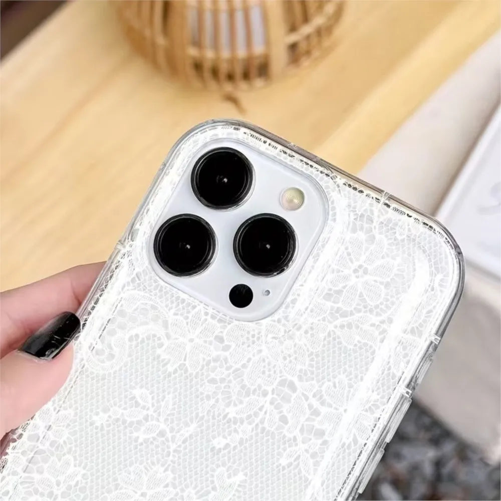 Elegant Romantic White Lace Pattern Phone Case For iPhone 17 Pro Air