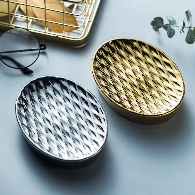 Electroplated Gold Silver Ceramic Soap Dish Bathroom Accessories