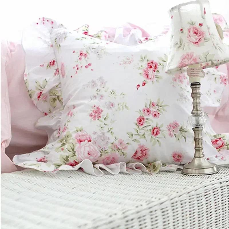 Pastoral Garden Rose Print Cushion Cover, Elegant Bedding Pillow