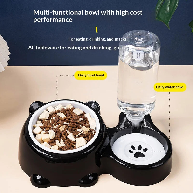 Pet Bowl 2-in-1 Auto Water Feeder, Tilted Elevated Cat Dog Bowl for