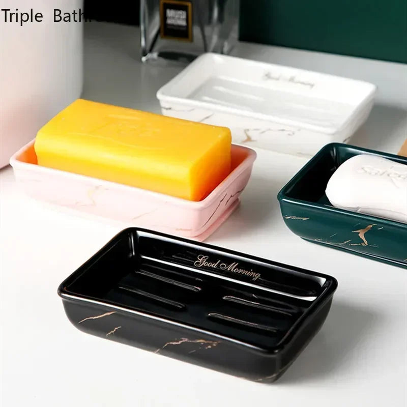 Light Luxury Soap Holder Ceramic Rectangle Household Bathroom