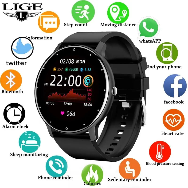 LIGE Smart Watch Men Women Full Touch Screen Sport Fitness Watch Man